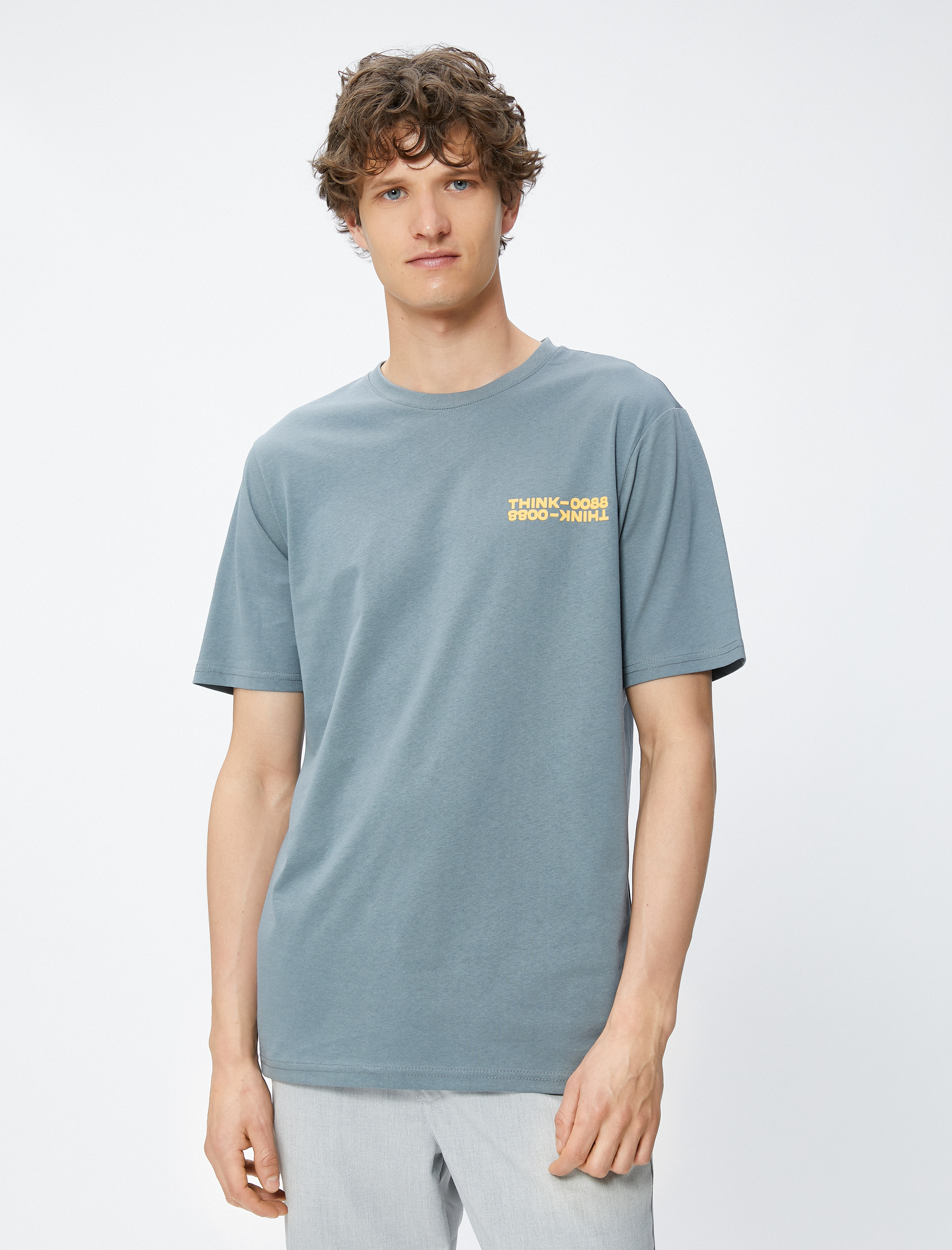   Slogan Baskılı Tişört Bisiklet Yaka Kısa Kollu Pamuklu