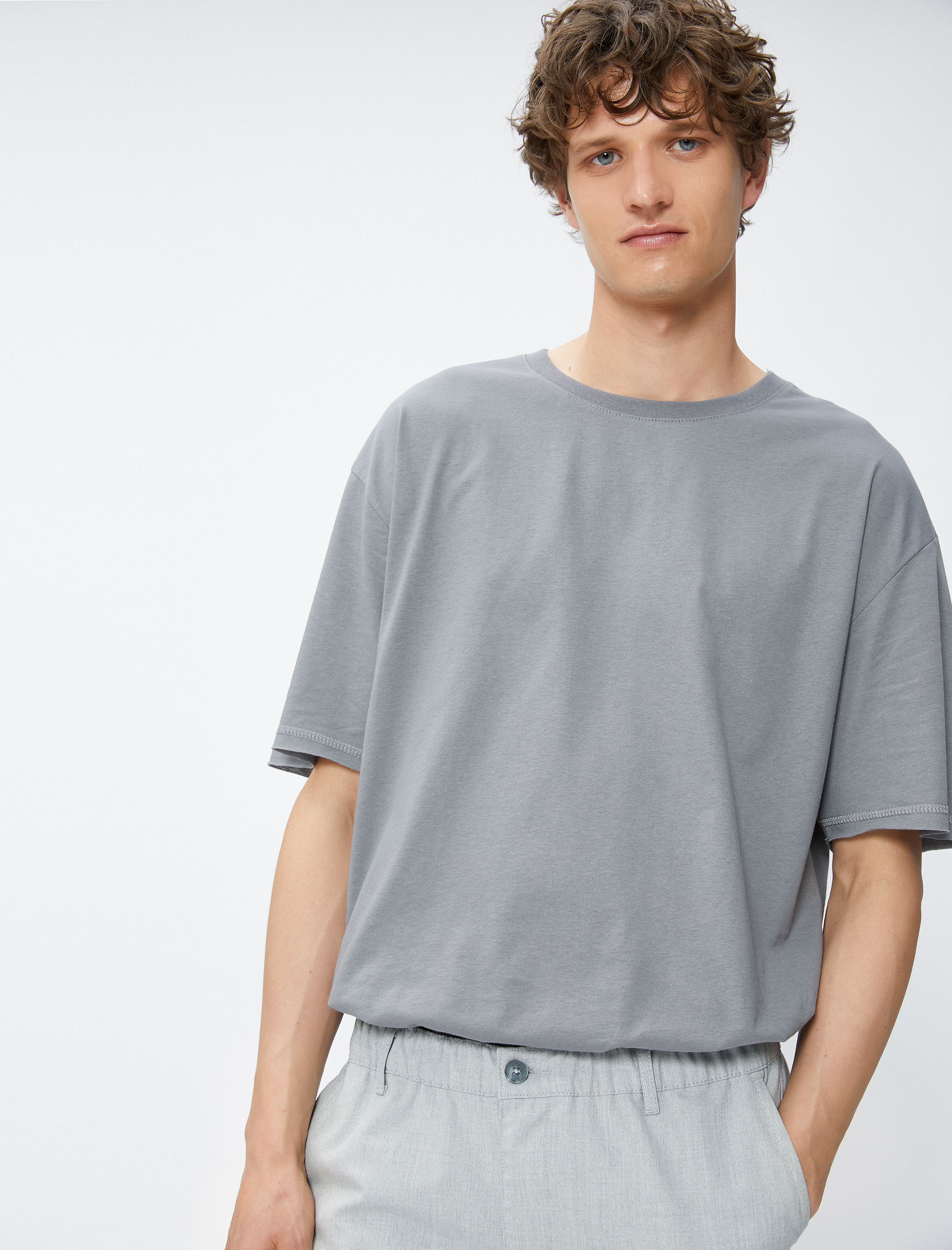   Oversize Tişört Basic Yarım Kollu Bisiklet Yaka