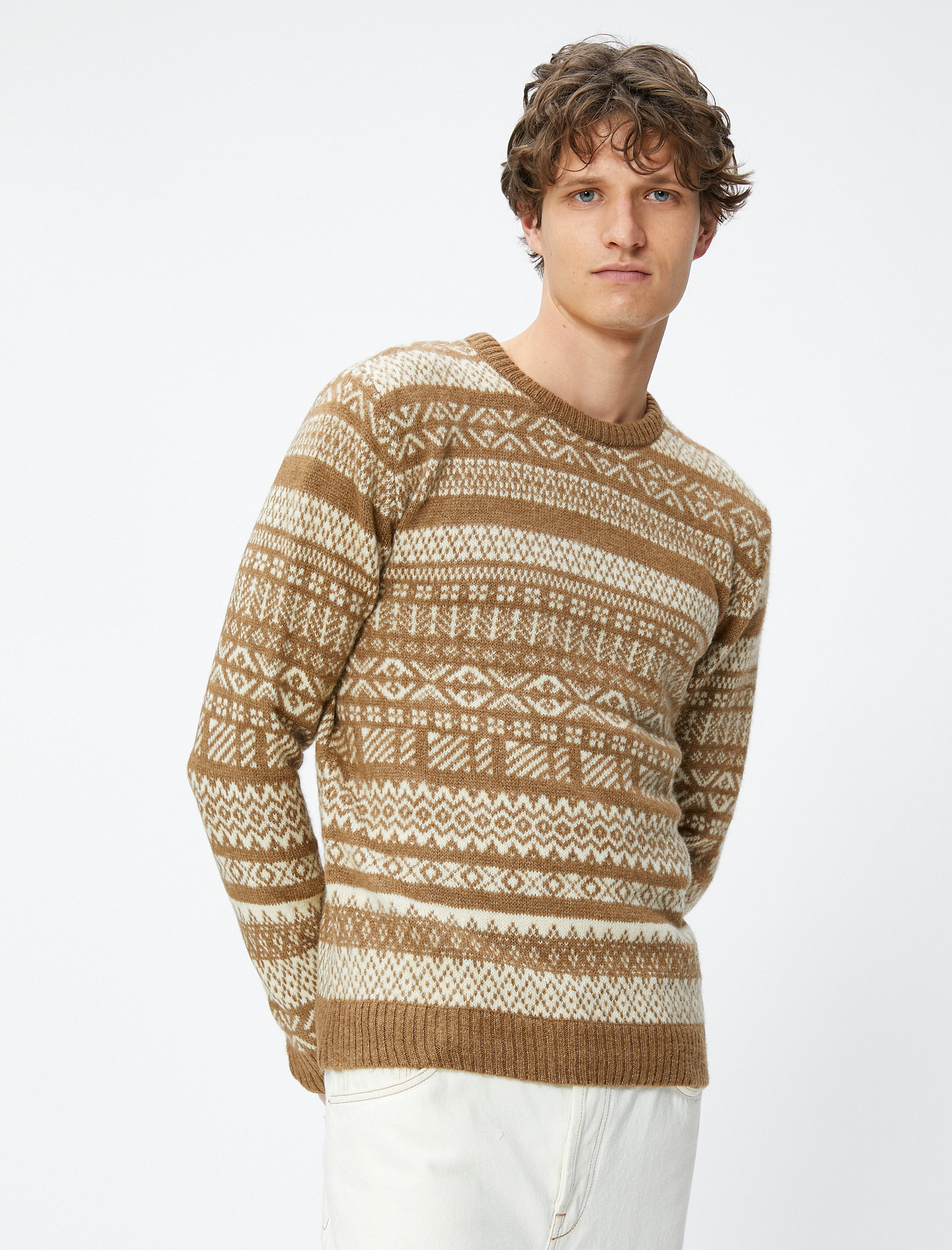   Yılbaşı Kazağı Uzun Kollu Bisiklet Yaka Etnik Desenli