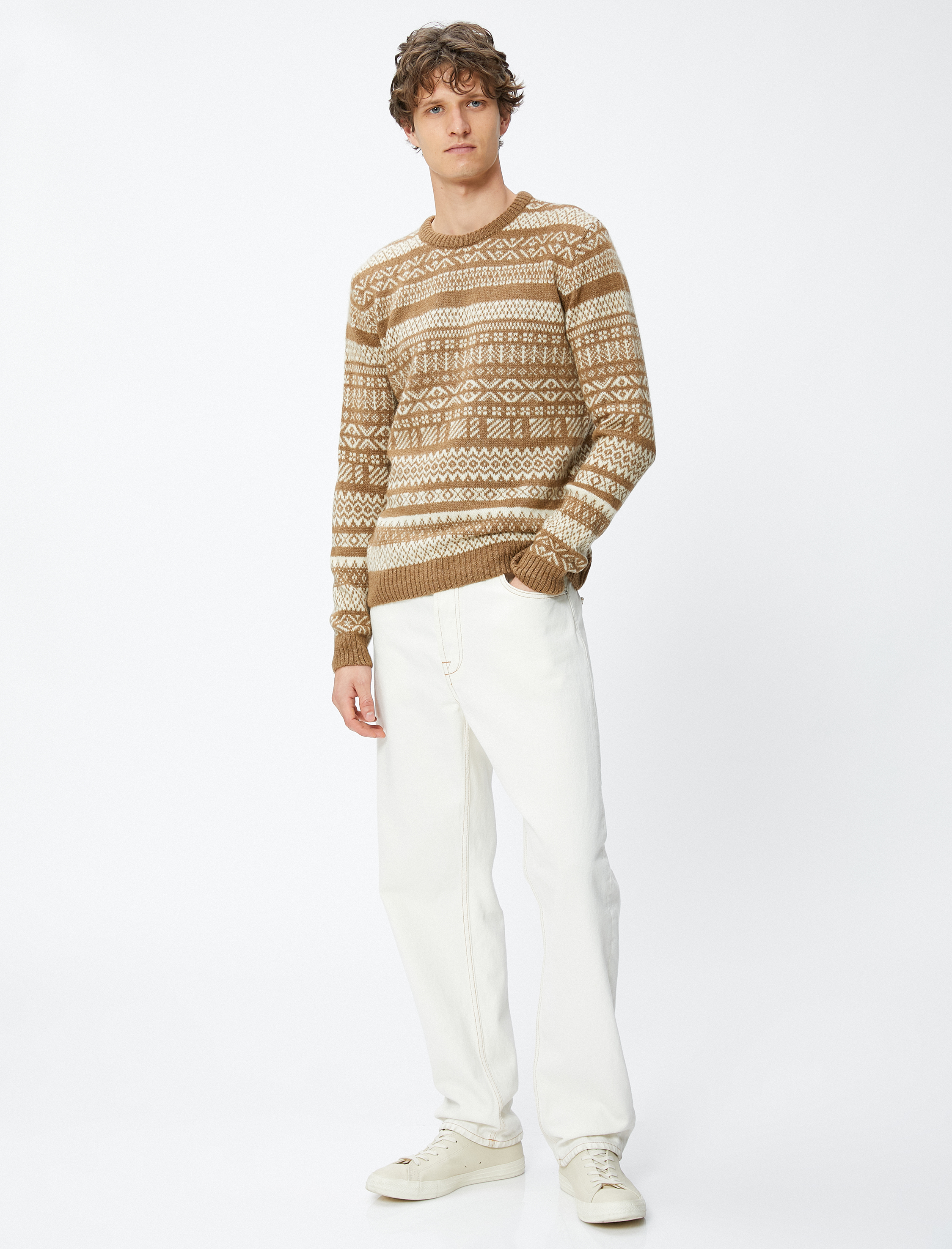   Yılbaşı Kazağı Uzun Kollu Bisiklet Yaka Etnik Desenli