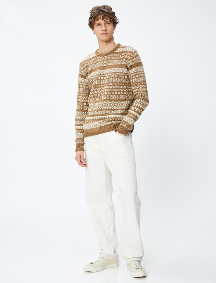  Yılbaşı Kazağı Uzun Kollu Bisiklet Yaka Etnik Desenli