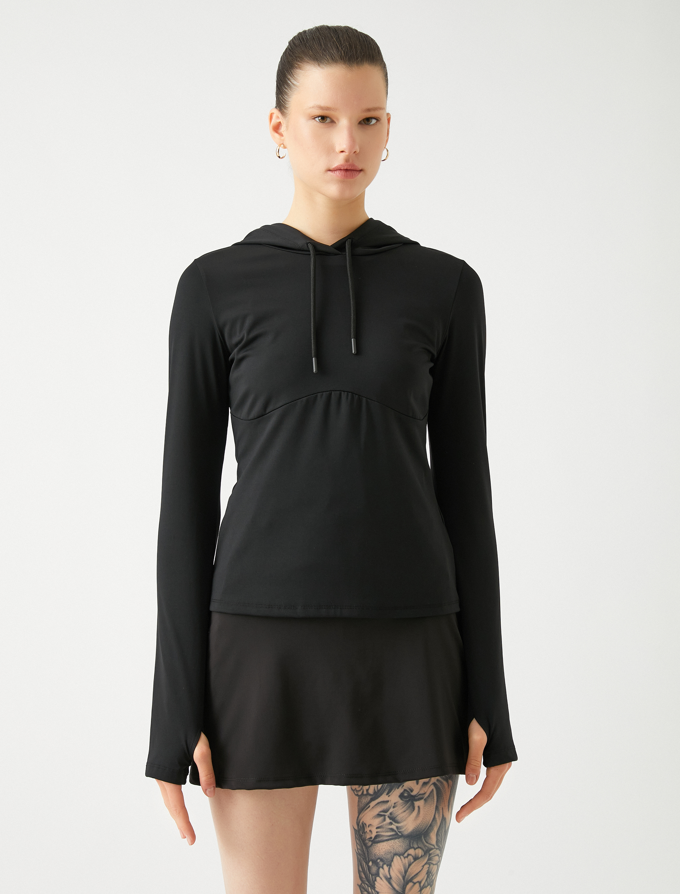   Koşu Sweatshirt Kapüşonlu Yumuşak Tuşe Dokulu Dar Kesim