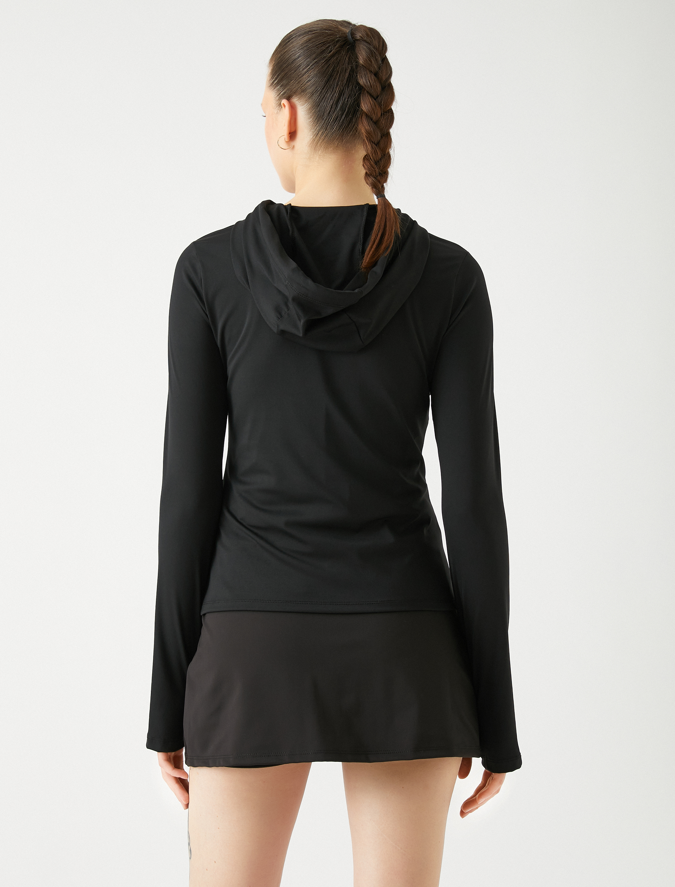   Koşu Sweatshirt Kapüşonlu Yumuşak Tuşe Dokulu Dar Kesim