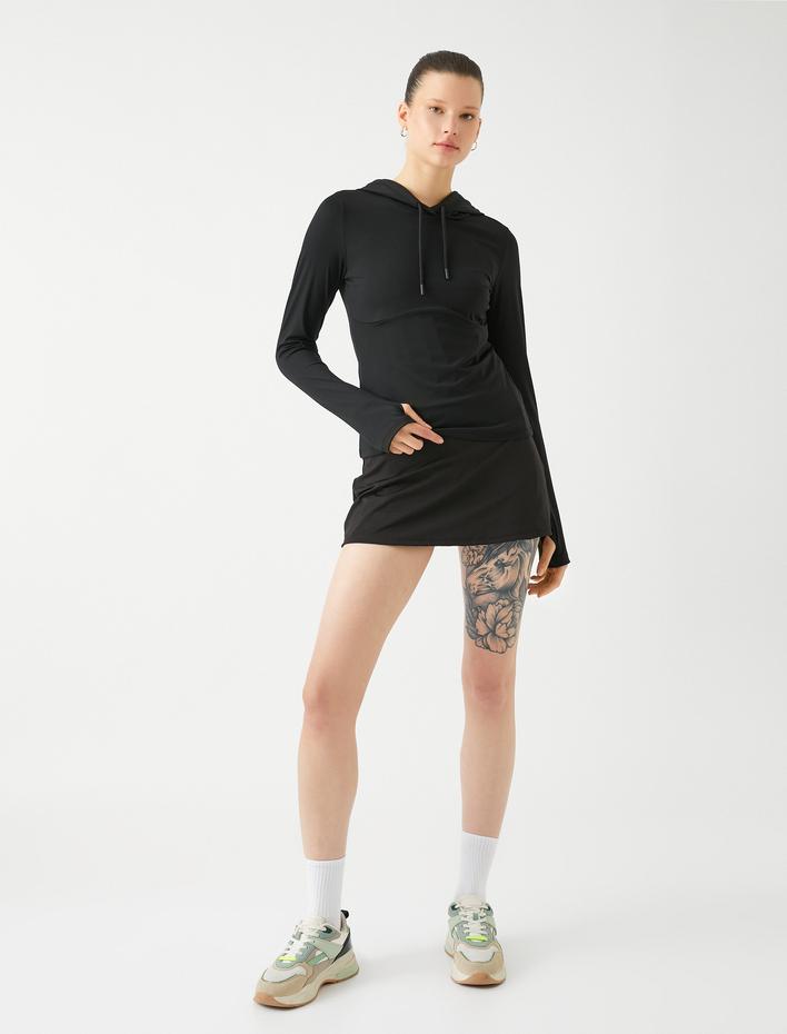  Koşu Sweatshirt Kapüşonlu Yumuşak Tuşe Dokulu Dar Kesim