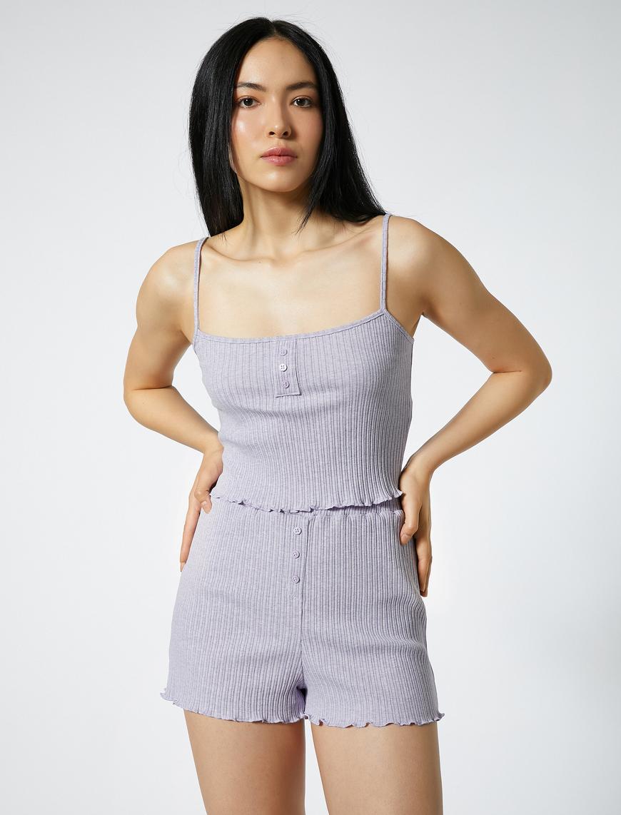   Şort Pijama Altı Mini Düğmeli Fitilli