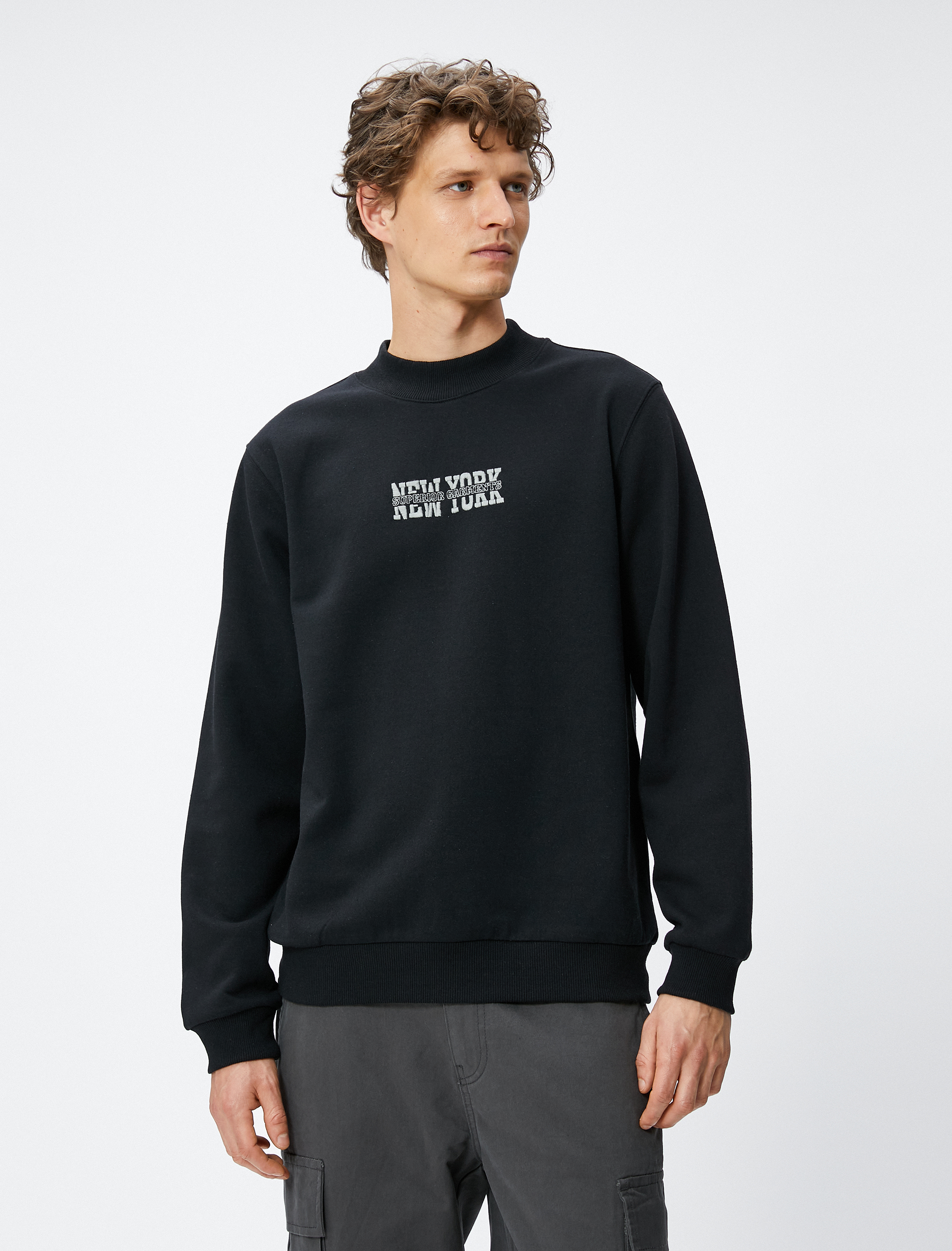   Kolej Sweat Bisiklet Yaka İşleme Detaylı Uzun Kollu Şardonlu