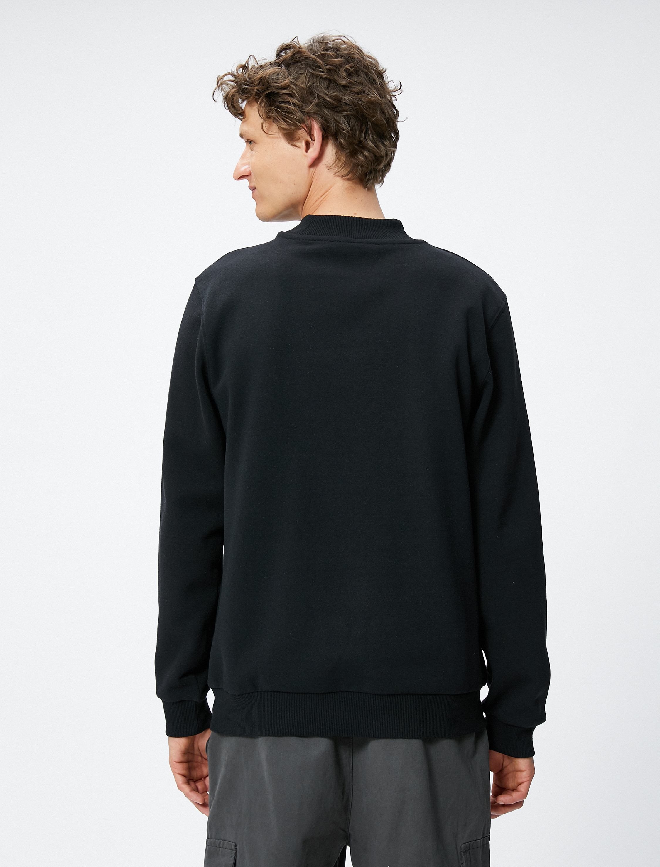   Kolej Sweat Bisiklet Yaka İşleme Detaylı Uzun Kollu Şardonlu