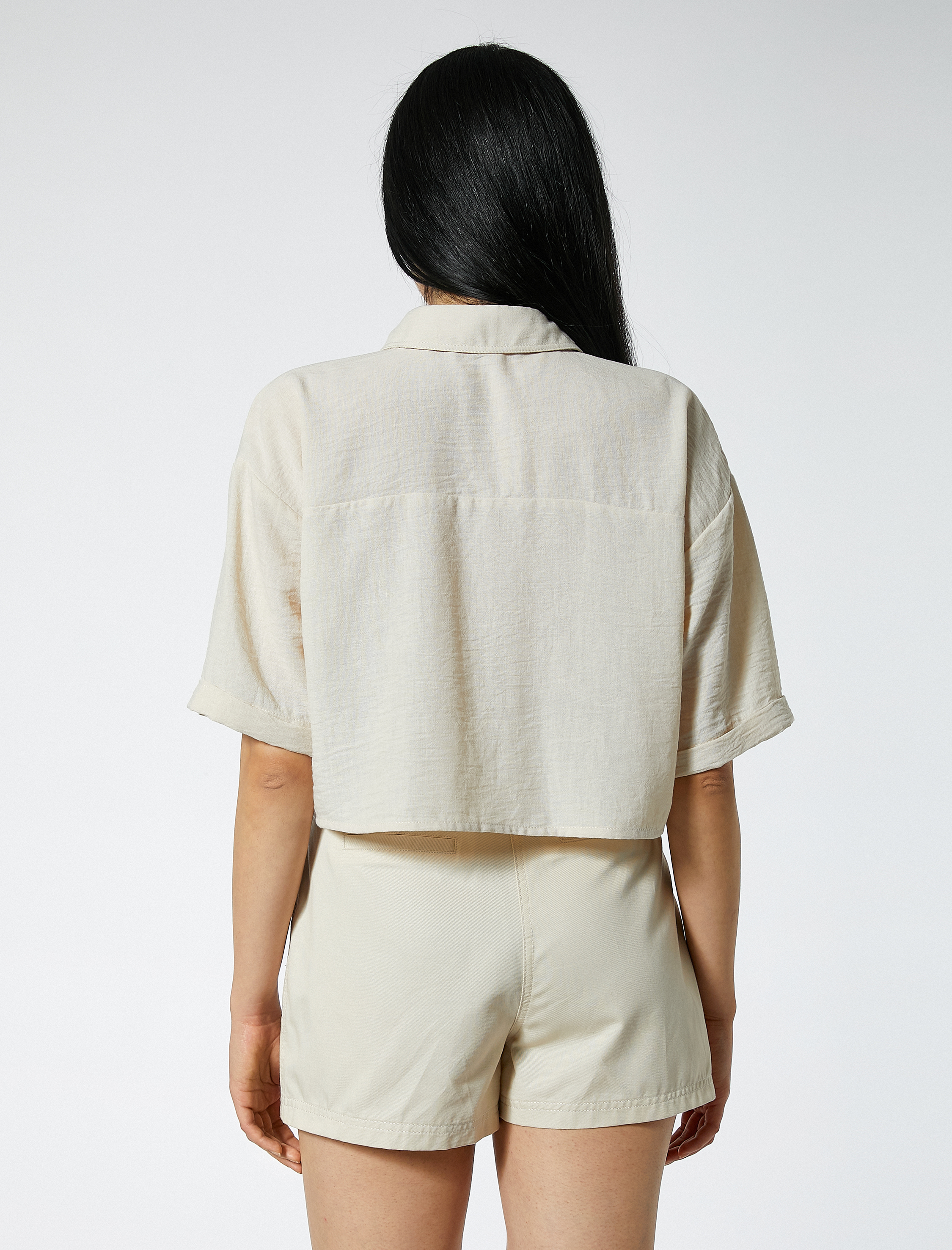   Crop Safari Gömlek Cepli Kısa Kollu