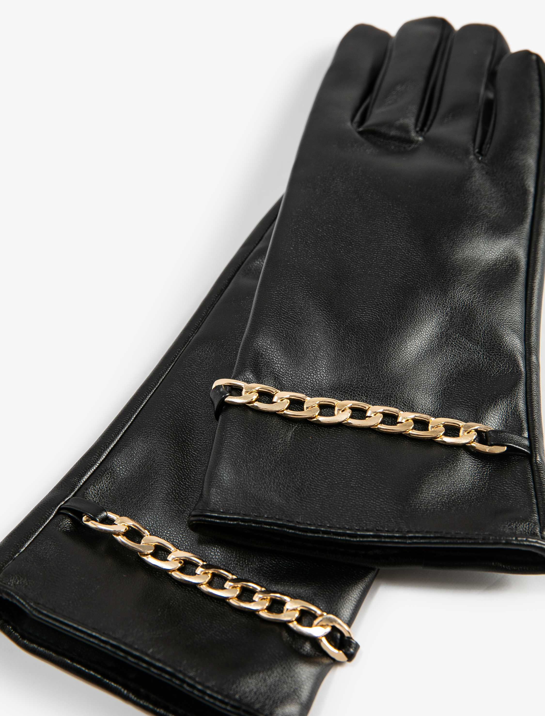  Kadın Eldiven Suni Deri Zincir Detaylı