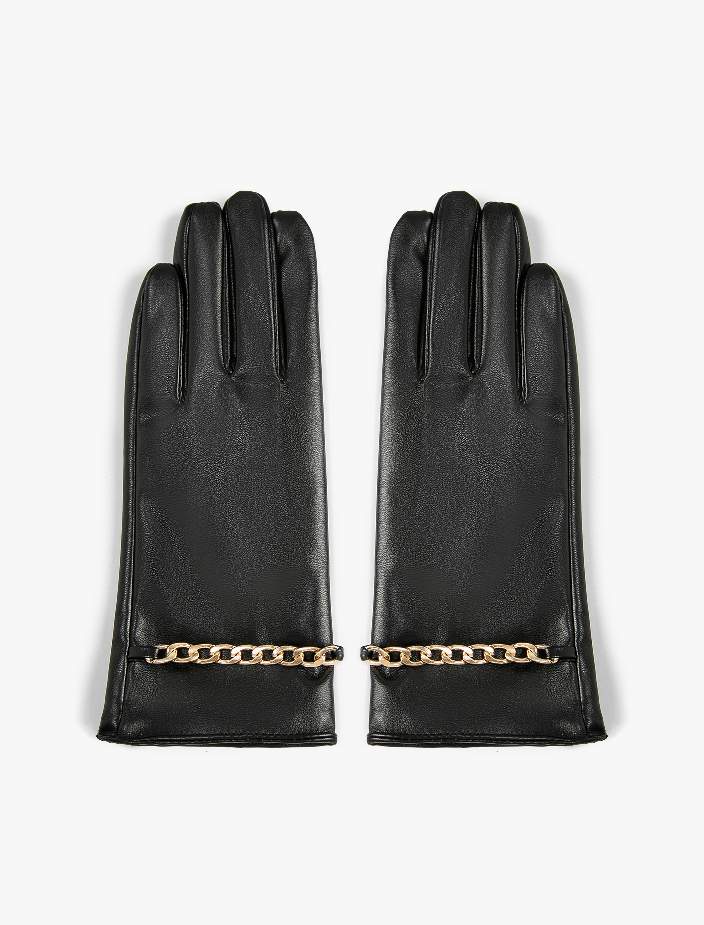  Kadın Eldiven Suni Deri Zincir Detaylı