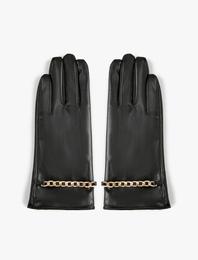 Eldiven Suni Deri Zincir Detaylı