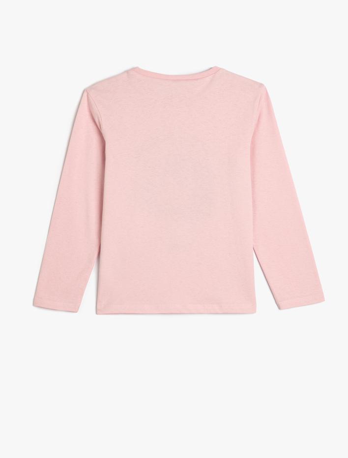 Kız Çocuk Tişört Uzun Kollu Bisiklet Yaka Yıldız Baskılı Simli Pamuklu