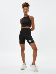 Biker Tayt Baskılı Yüksek Bel