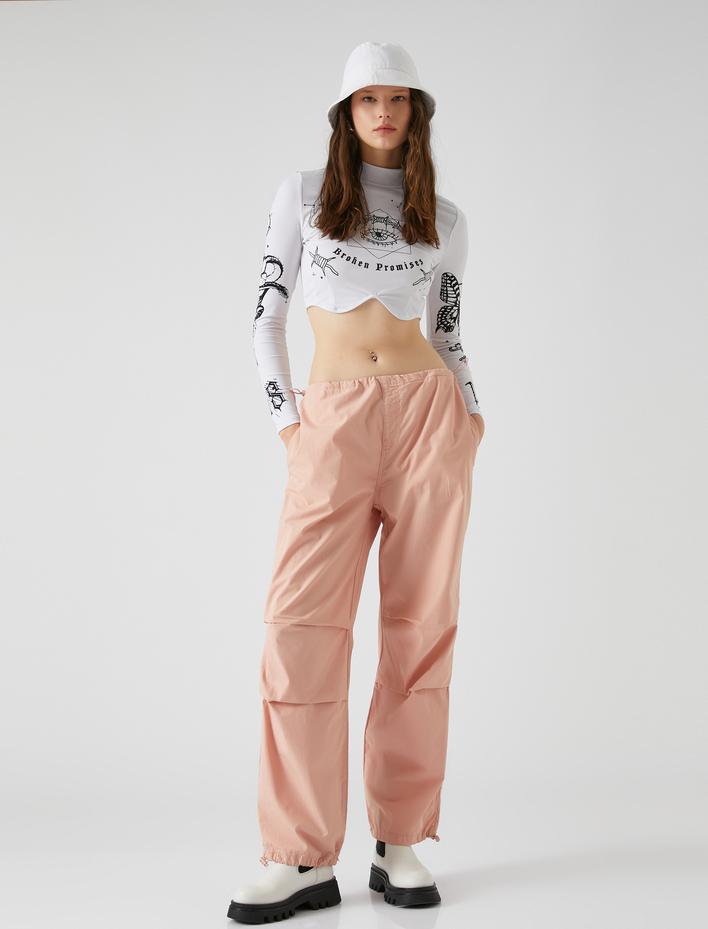  Paraşüt Pantolon Cep Detaylı Lastikli Stoperli Pamuklu