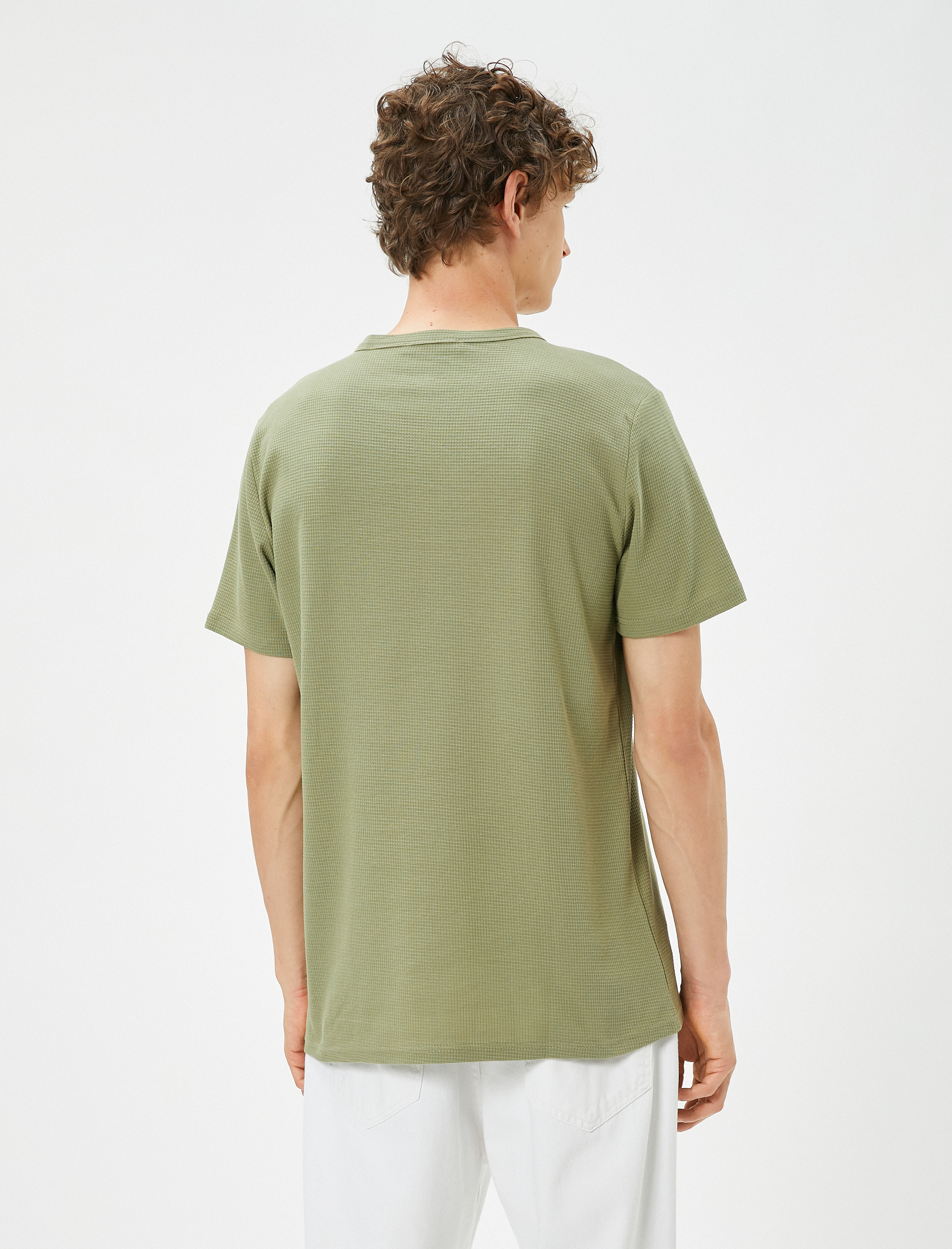   Basic Tişört Dokulu Bisiklet Yaka Kısa Kollu Pamuklu