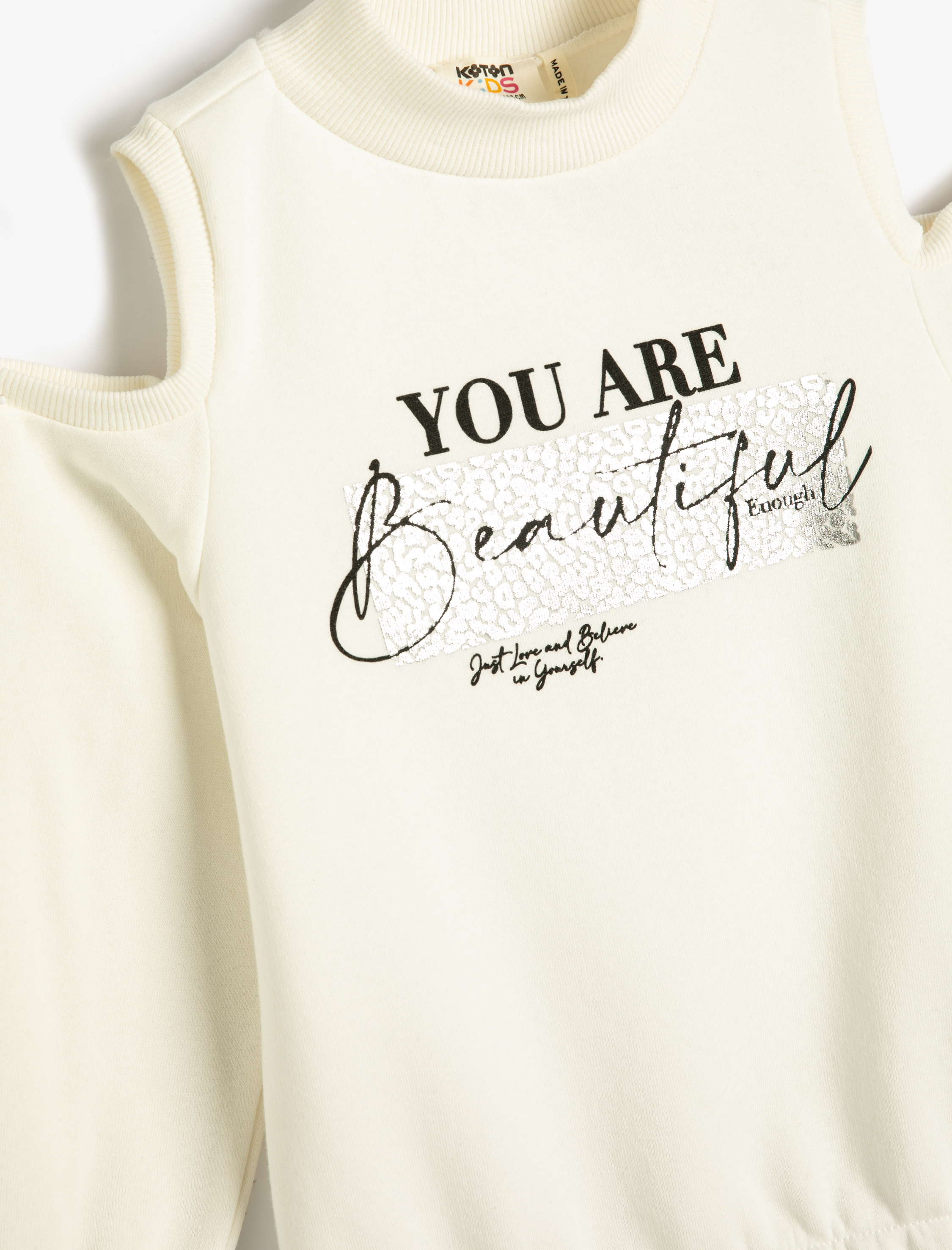  Kız Çocuk Sweatshirt Pencere Detaylı Beli ve Manşetleri Lastikli Parıltılı Baskılı Şardonlu