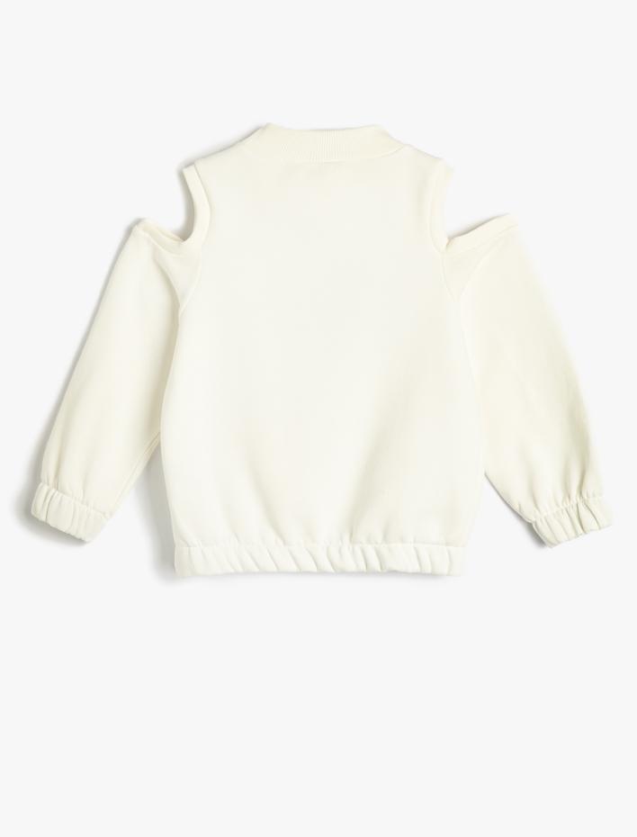 Kız Çocuk Sweatshirt Pencere Detaylı Beli ve Manşetleri Lastikli Parıltılı Baskılı Şardonlu