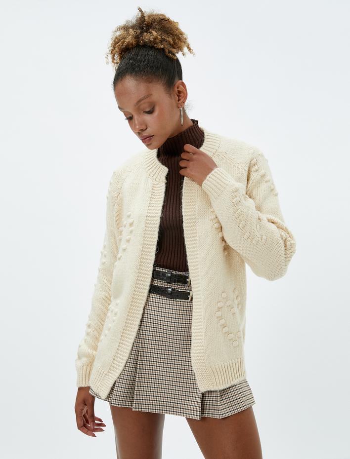  Örgü Hırka Yuvarlak Yaka Uzun Kollu