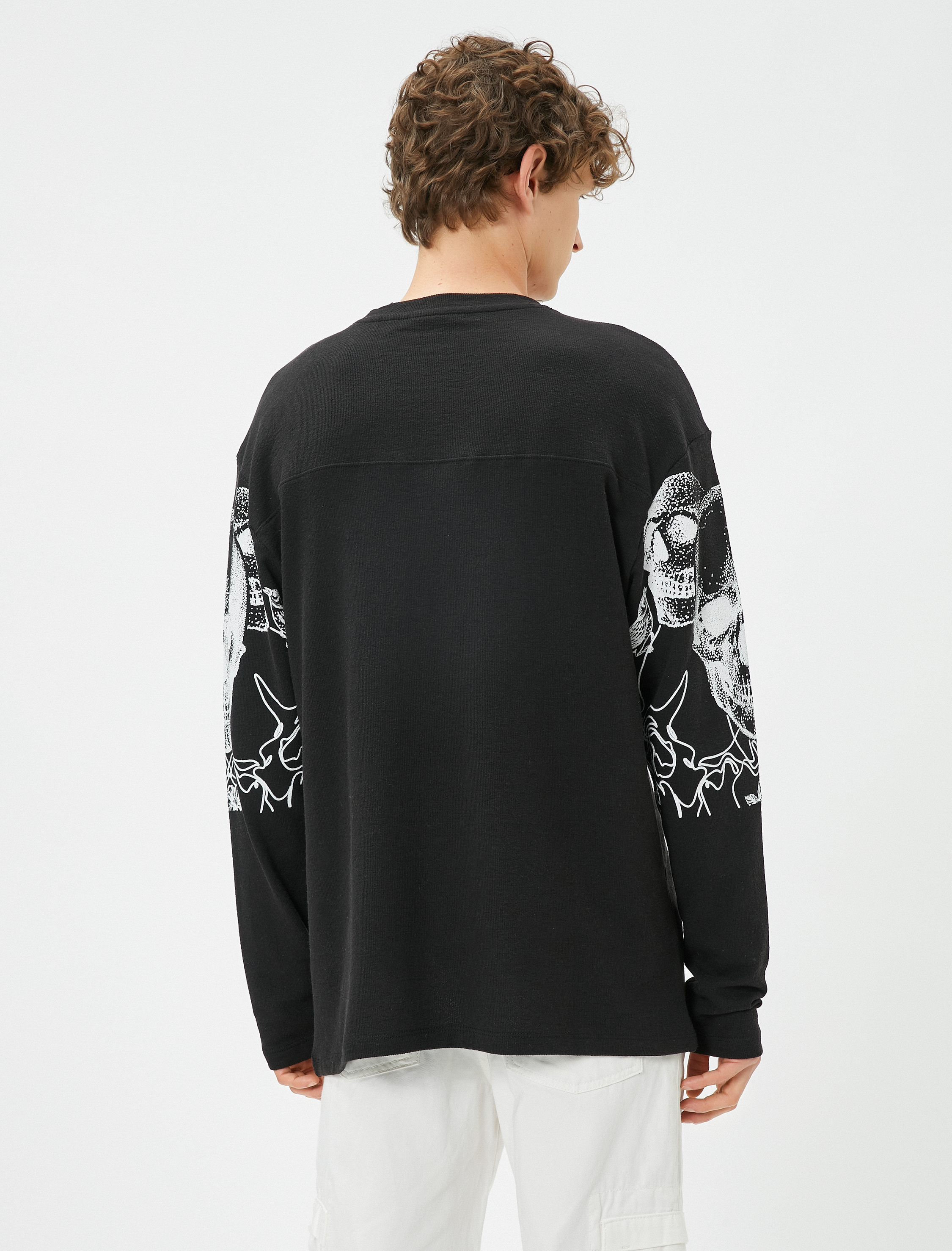   Kuru Kafa Baskılı Kazak Bisiklet Yaka Uzun Kollu