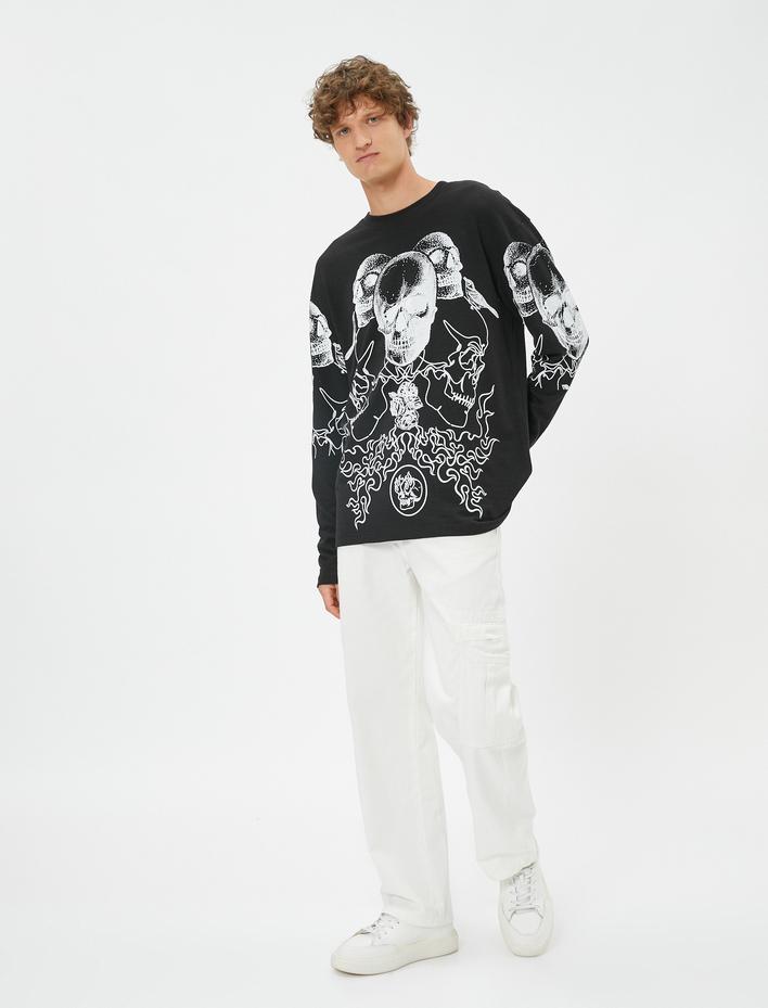  Kuru Kafa Baskılı Kazak Bisiklet Yaka Uzun Kollu