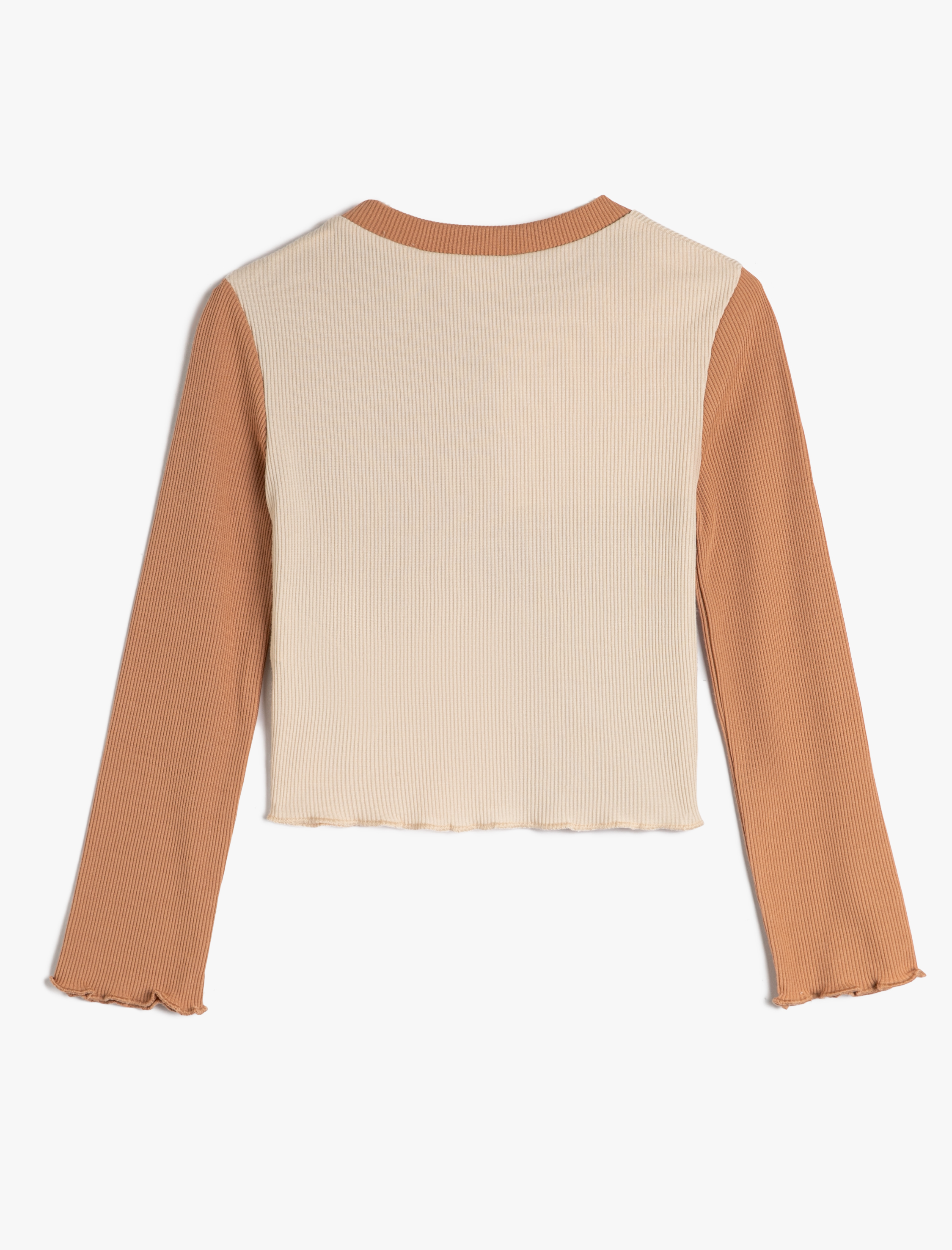  Kız Çocuk Tişört Uzun Kollu Bisiklet Yaka Kaşkorse Renk Kontrastlı