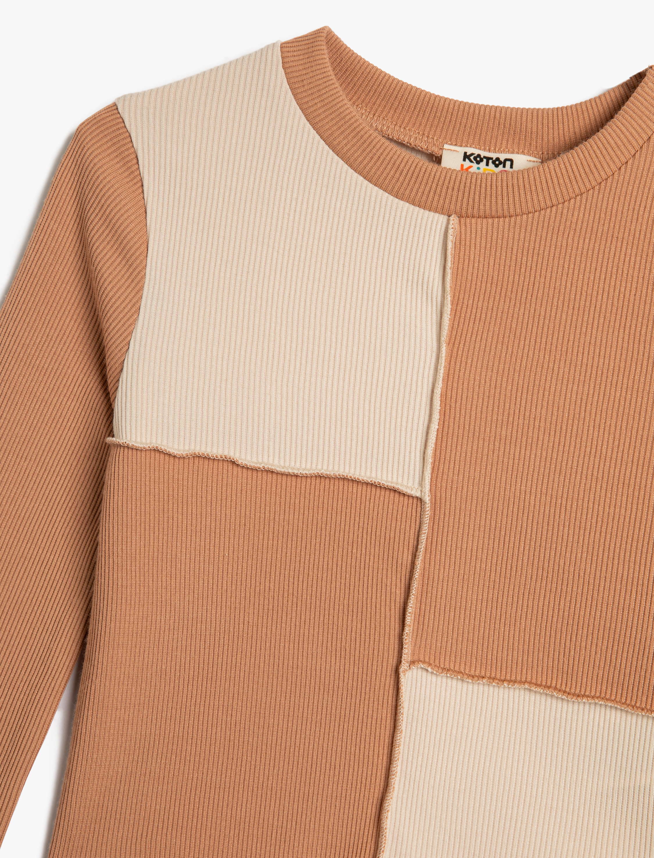  Kız Çocuk Tişört Uzun Kollu Bisiklet Yaka Kaşkorse Renk Kontrastlı