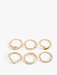 Yüzük Seti 6'lı Metal İnce Dokulu