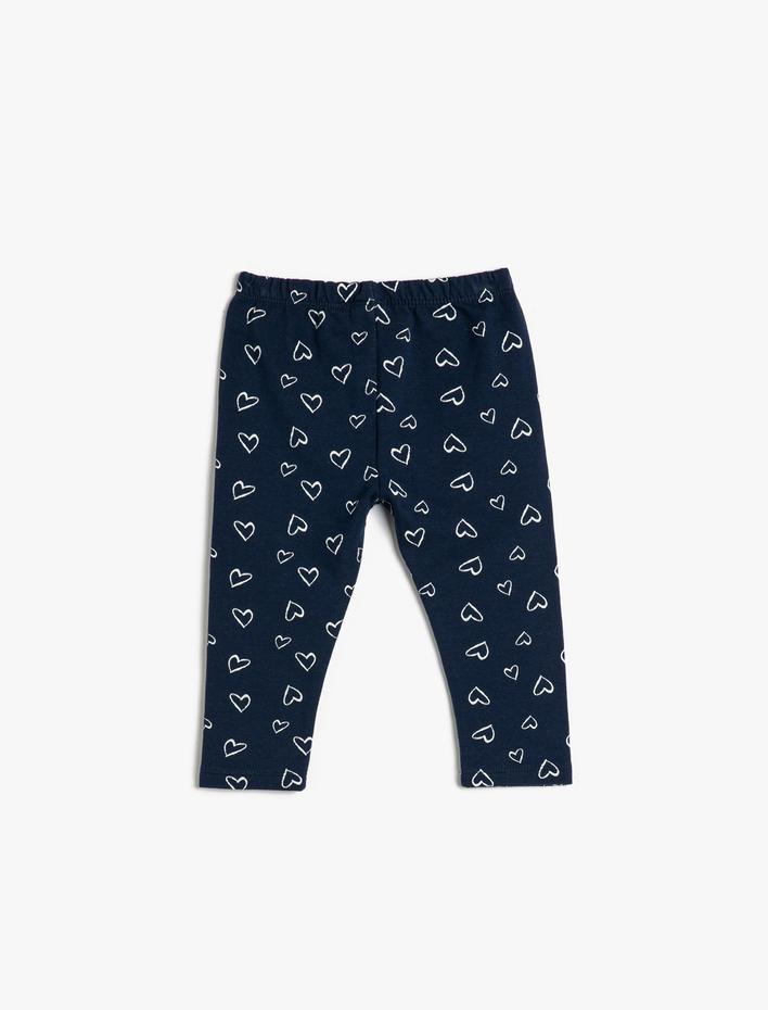 Kız Bebek Tayt Kalp Baskılı Beli Lastikli Pamuklu Şardonlu