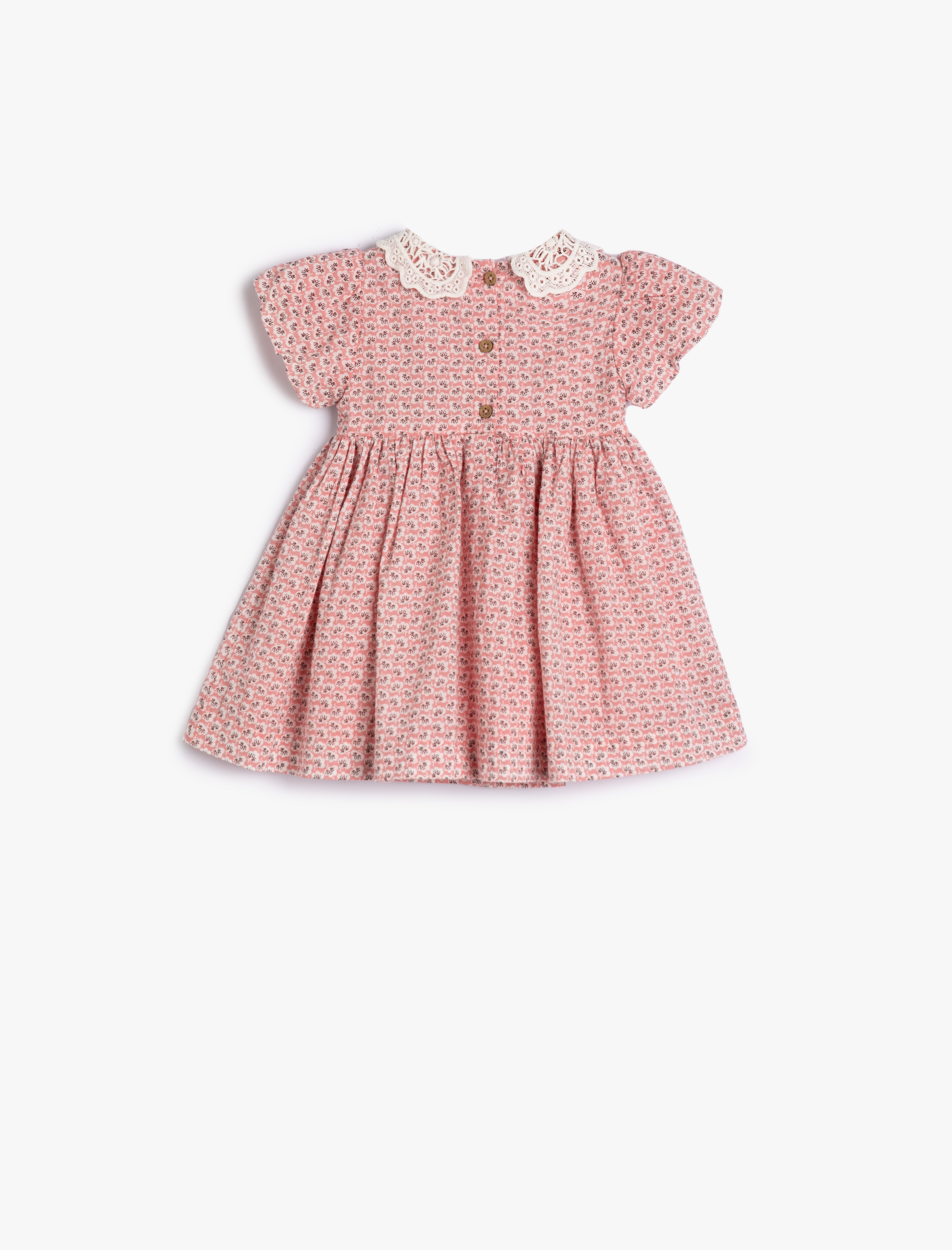  Kız Bebek Elbise Kısa Balon Kollu Dantel Bebe Yaka Etnik Desenli Pamuklu Astarlı