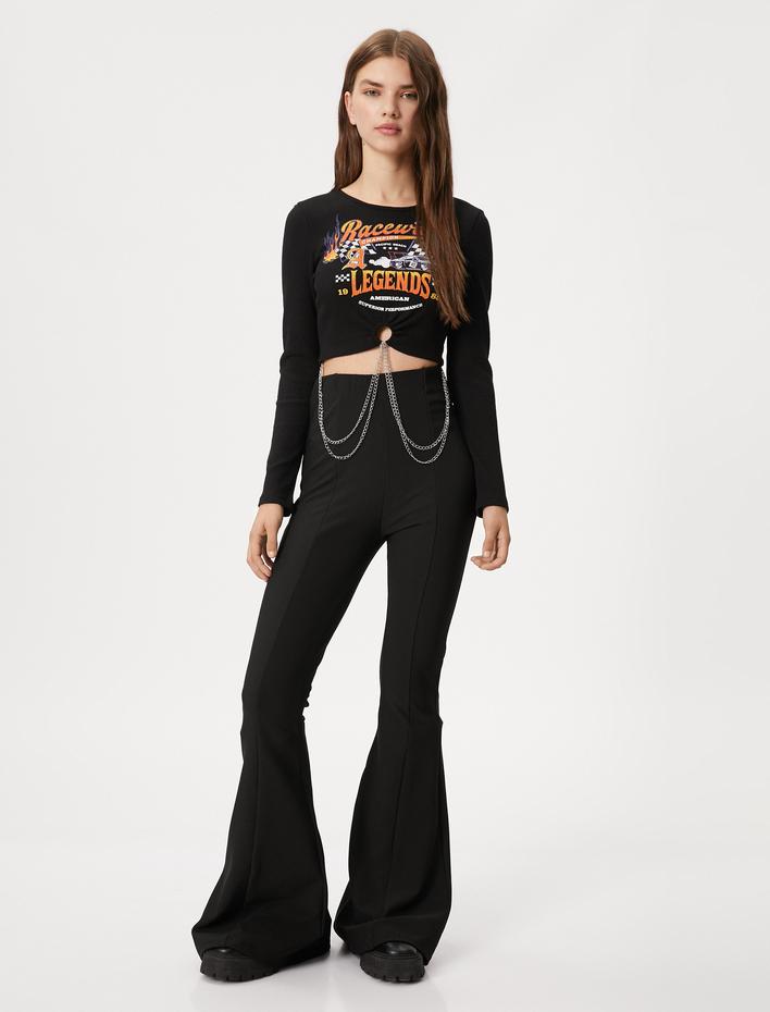  İspanyol Paça Tayt Pantolon Nervürlü Yüksek Bel