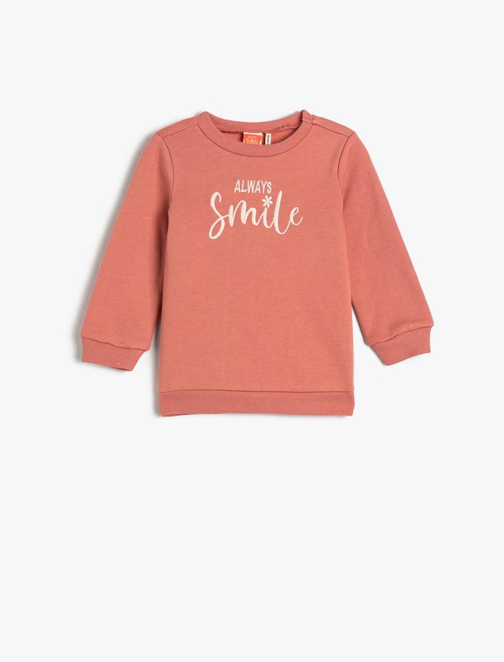 Kız Bebek Sweatshirt Şardonlu İşlemeli Bisiklet Yaka Pamuklu