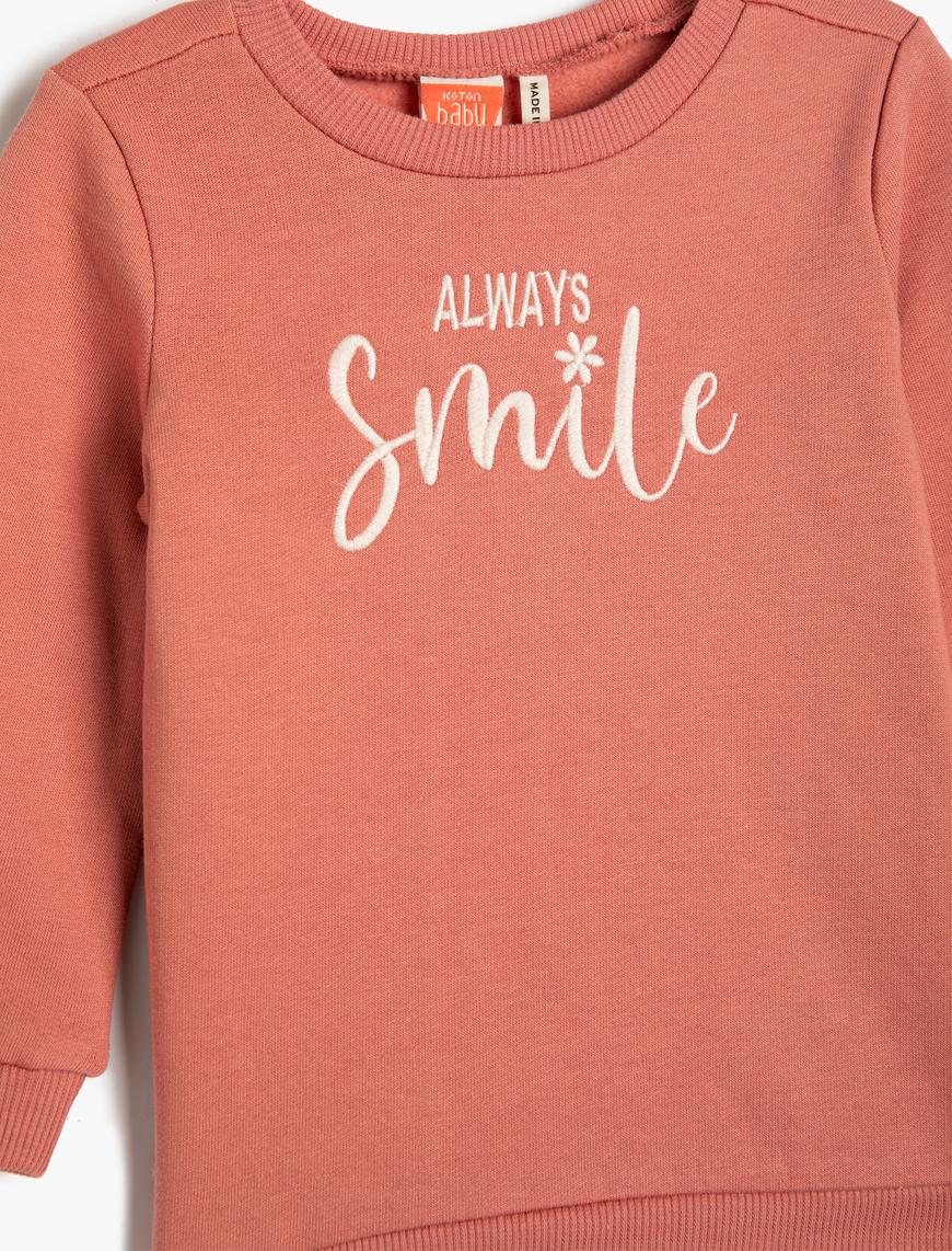  Kız Bebek Sweatshirt Şardonlu İşlemeli Bisiklet Yaka Pamuklu