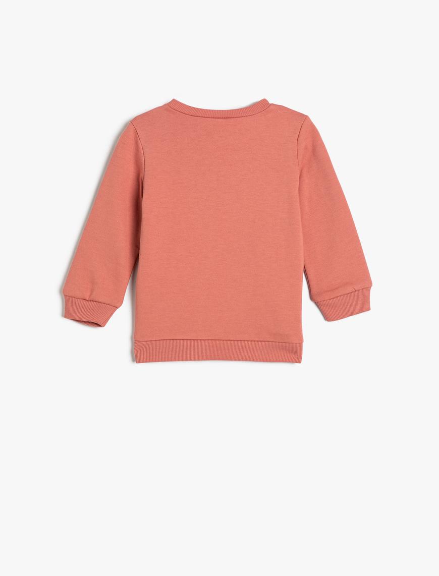  Kız Bebek Sweatshirt Şardonlu İşlemeli Bisiklet Yaka Pamuklu