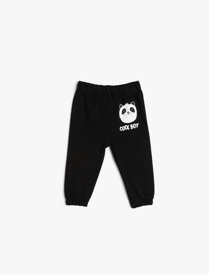 Erkek Bebek Jogger Eşofman Altı Şardonlu Panda Baskı Detaylı Pamuklu