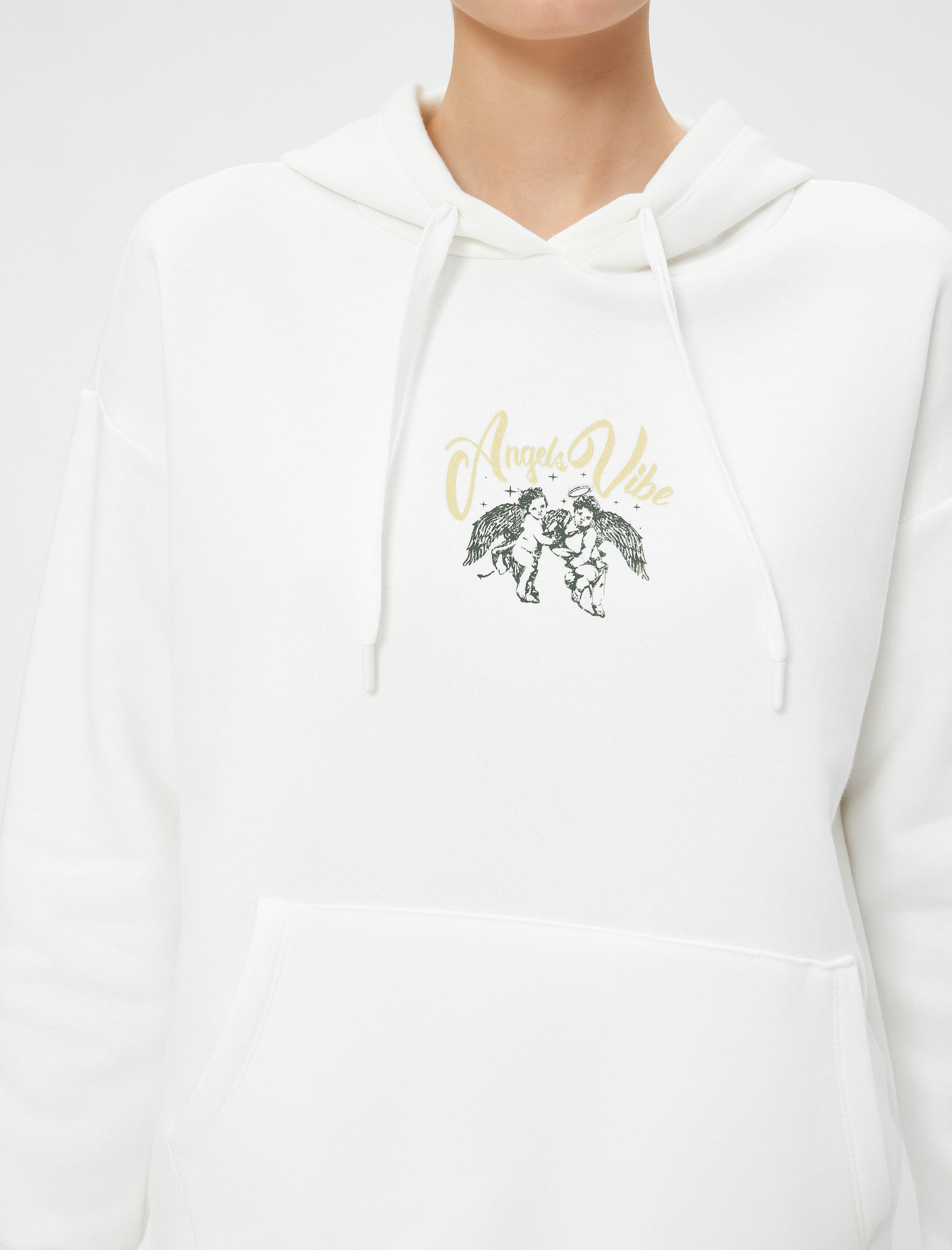   Şardonlu Kapüşonlu Sweatshirt Baskılı Rahat Kesim Kanguru Cepli