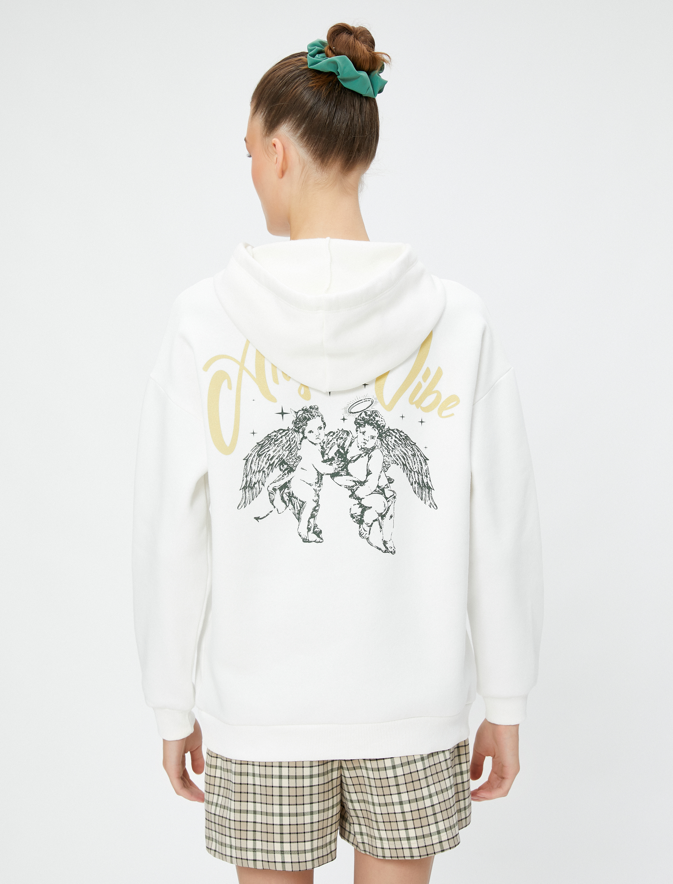   Şardonlu Kapüşonlu Sweatshirt Baskılı Rahat Kesim Kanguru Cepli