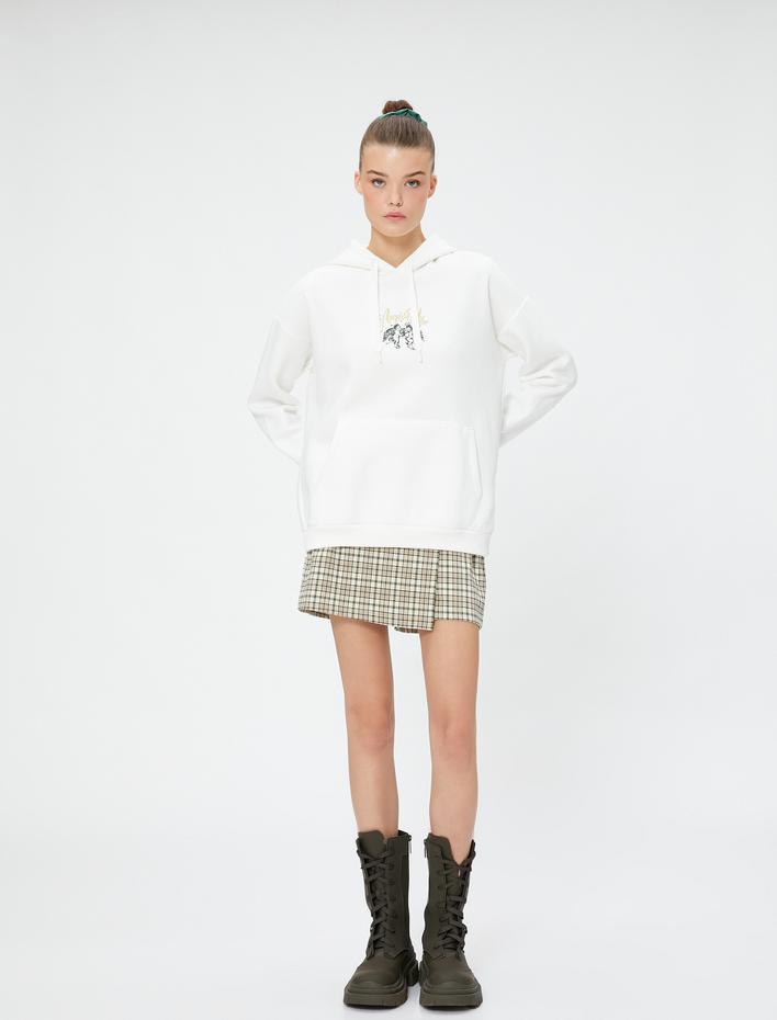  Şardonlu Kapüşonlu Sweatshirt Baskılı Rahat Kesim Kanguru Cepli