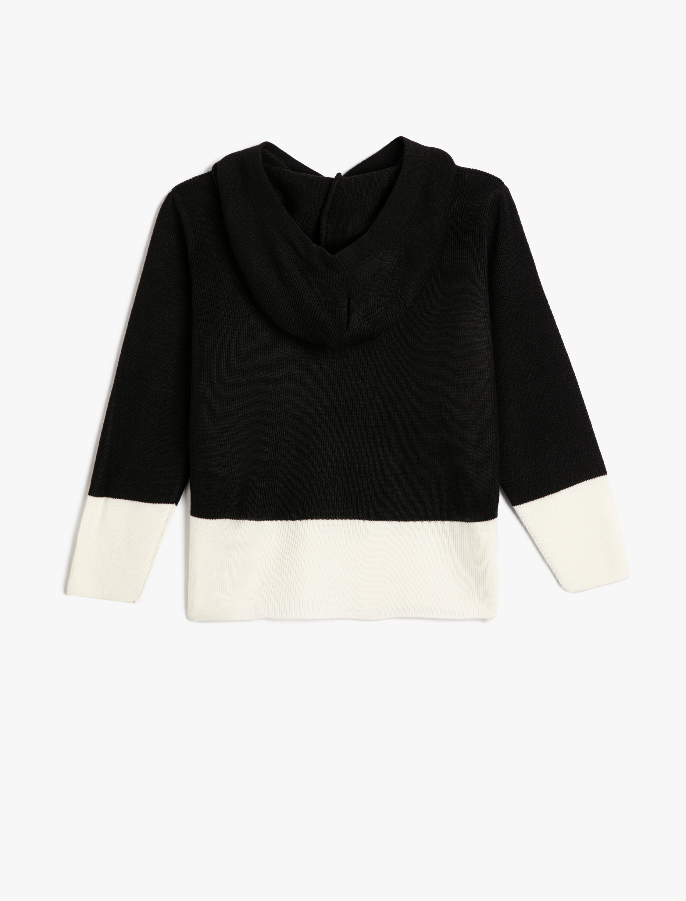  Kız Çocuk Kapşonlu Triko Kazak Renk Bloklu İşlemeli Uzun Kollu