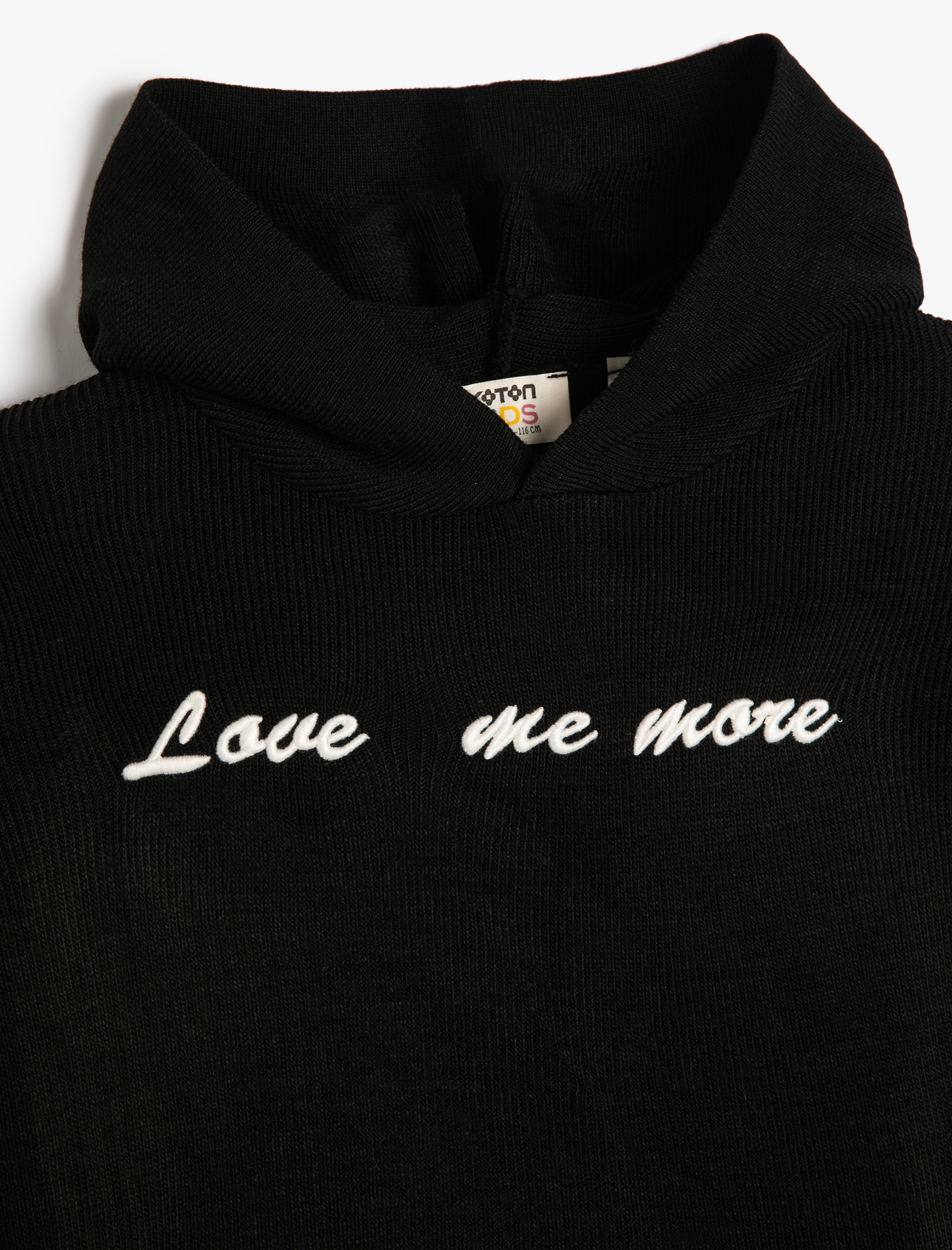  Kız Çocuk Kapşonlu Triko Kazak Renk Bloklu İşlemeli Uzun Kollu