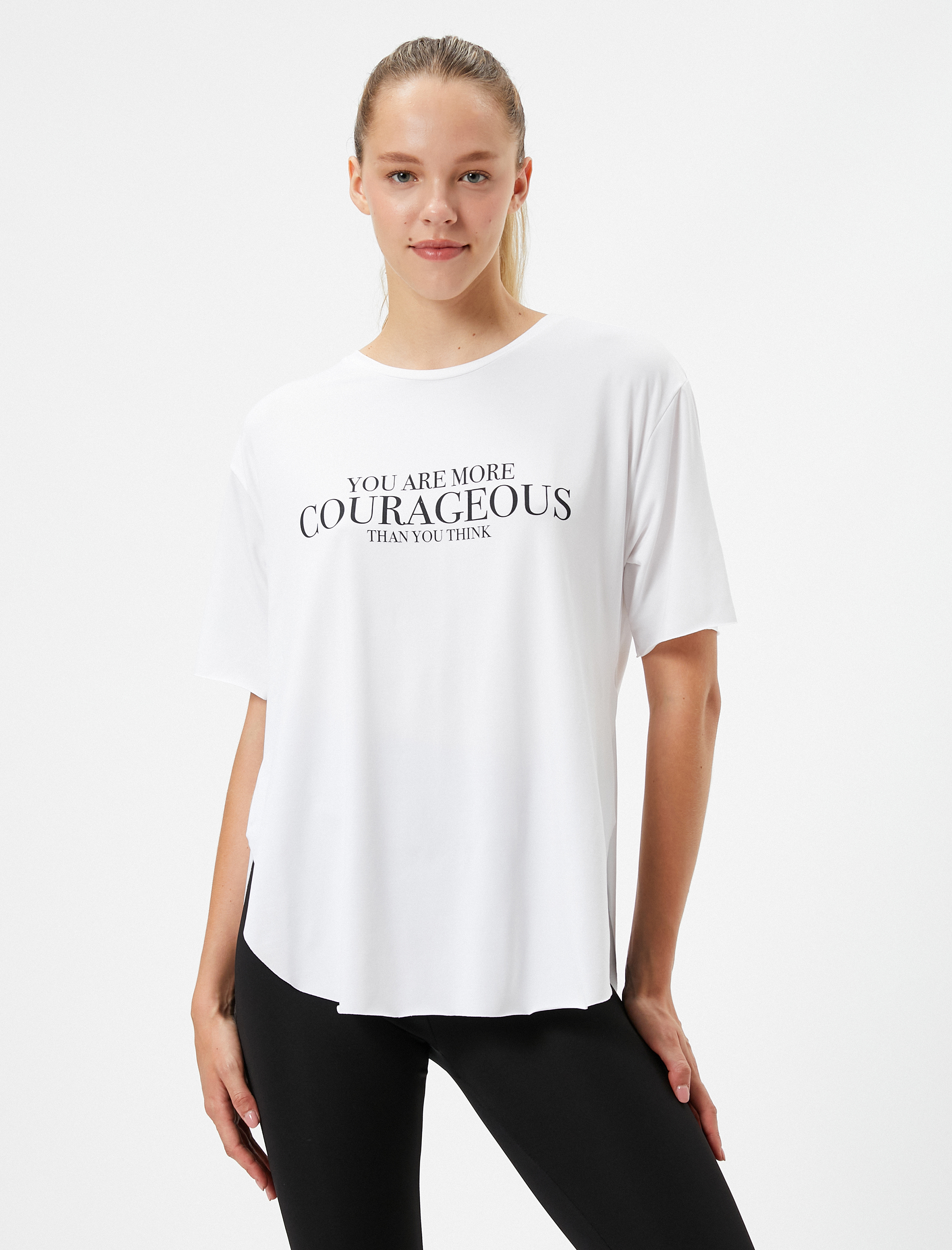   Spor Tişört Slogan Baskılı Bisiklet Yaka Kısa Kollu