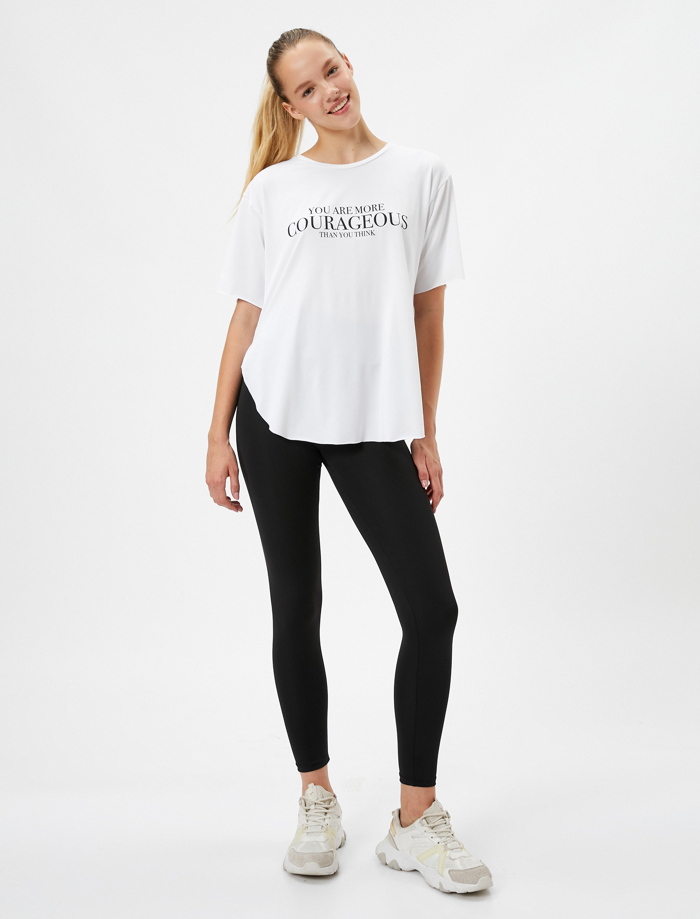   Spor Tişört Slogan Baskılı Bisiklet Yaka Kısa Kollu