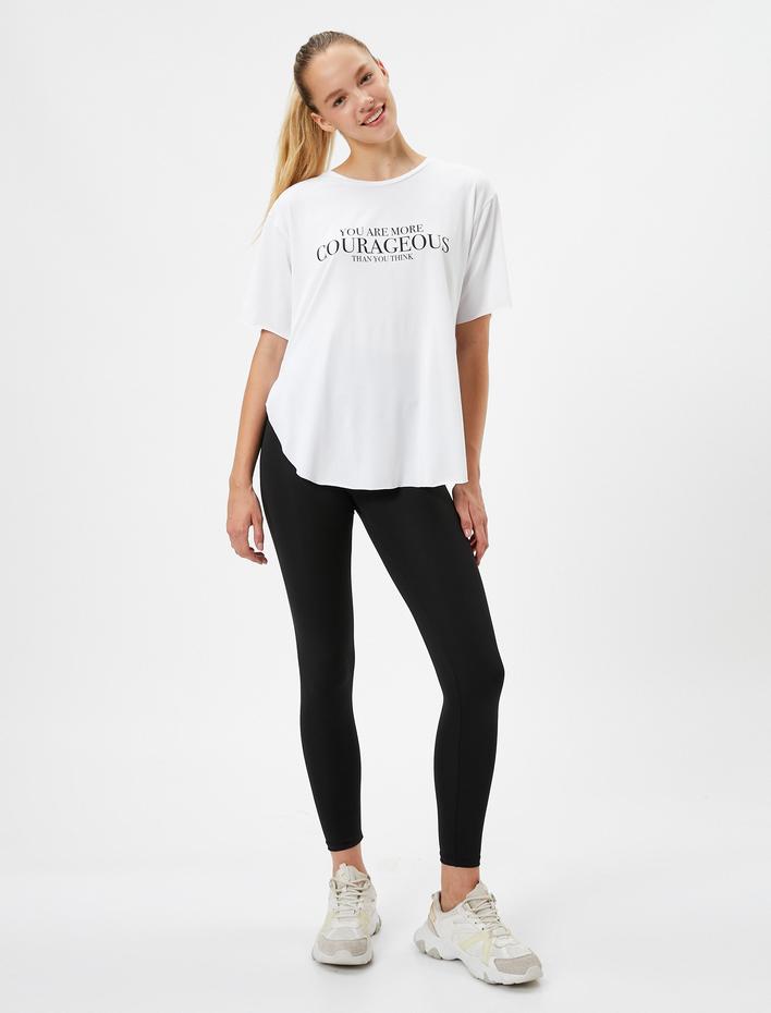  Spor Tişört Slogan Baskılı Bisiklet Yaka Kısa Kollu