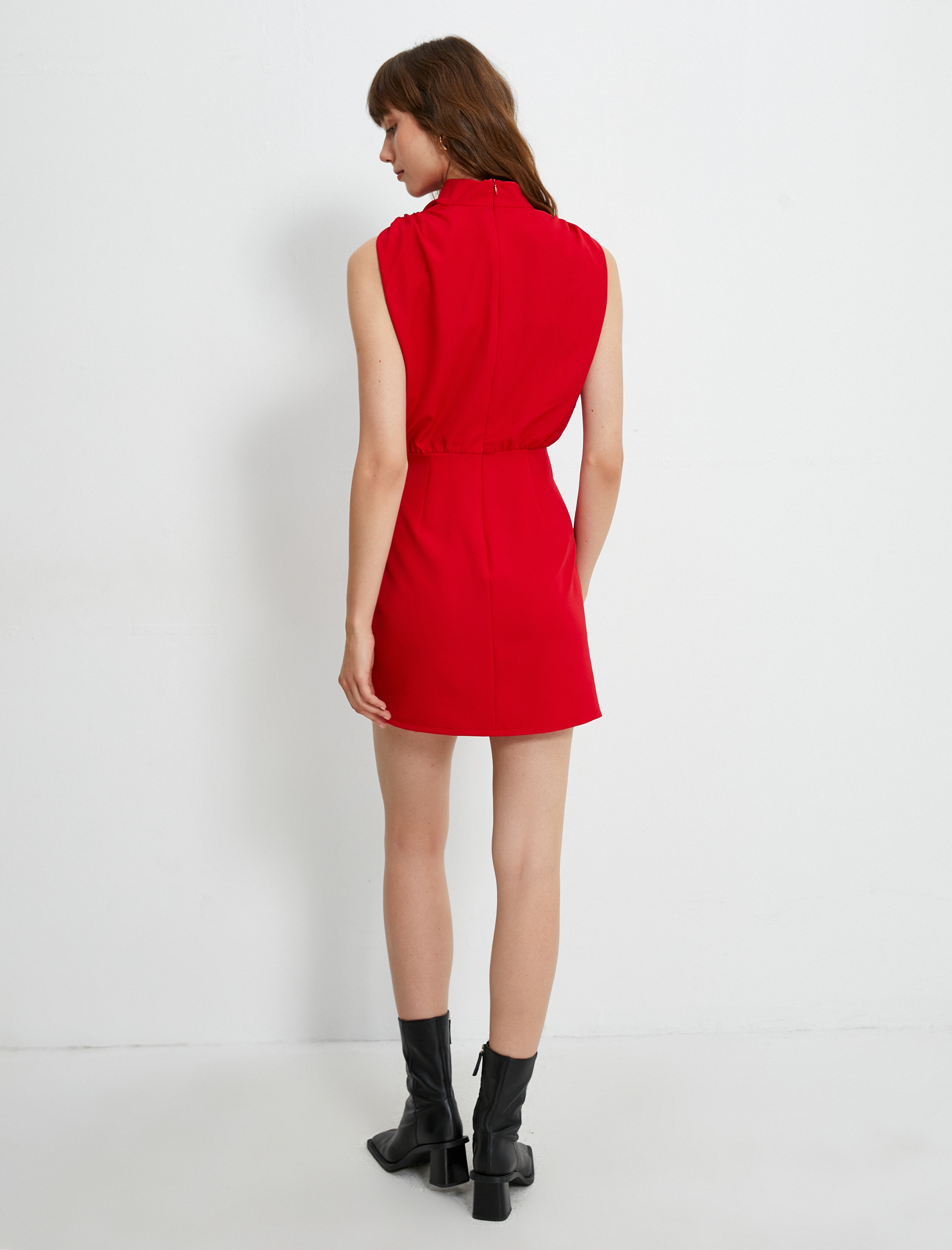   Mini Elbise Drape Yaka Kolsuz Astarlı