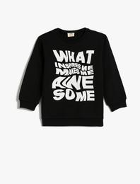 Baskılı Sweatshirt Lisanslı Şardonlu Uzun Kollu Bisiklet Yaka Baskılı Pamuklu