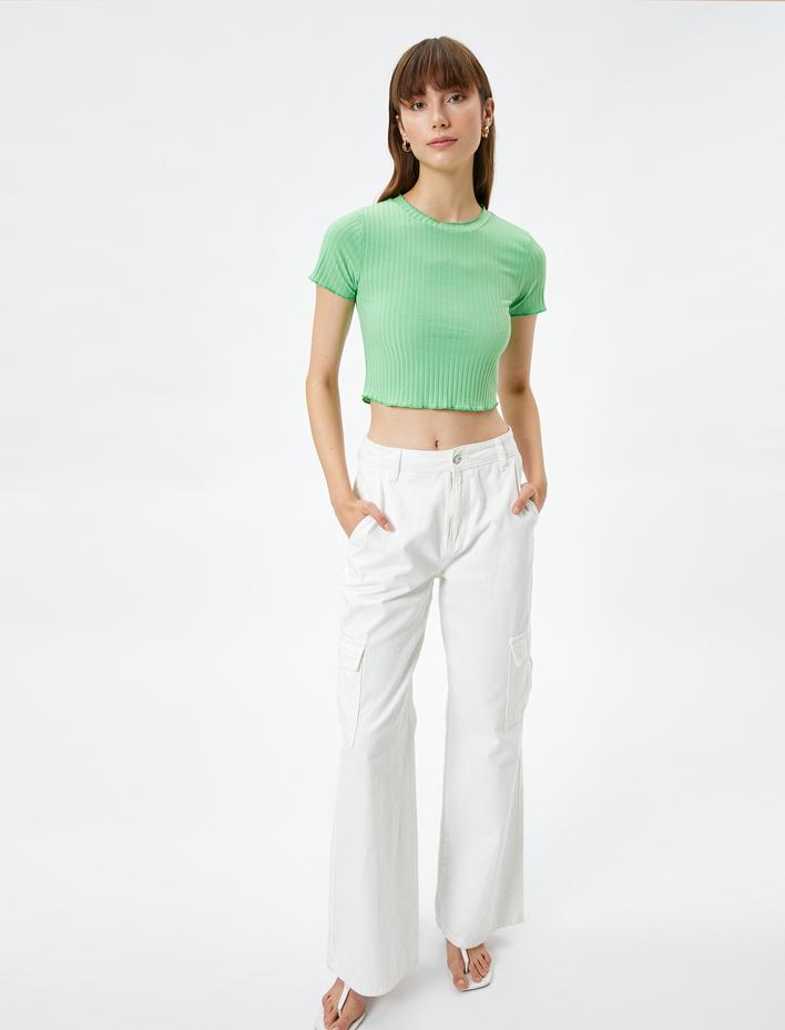  Crop Tişört Kısa Kollu Dik Yaka