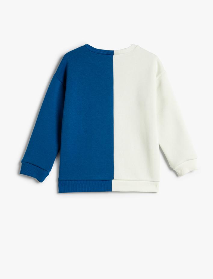 Erkek Çocuk Kolej Sweat Renk Bloklu Şardonlu Bisiklet Yaka Baskılı