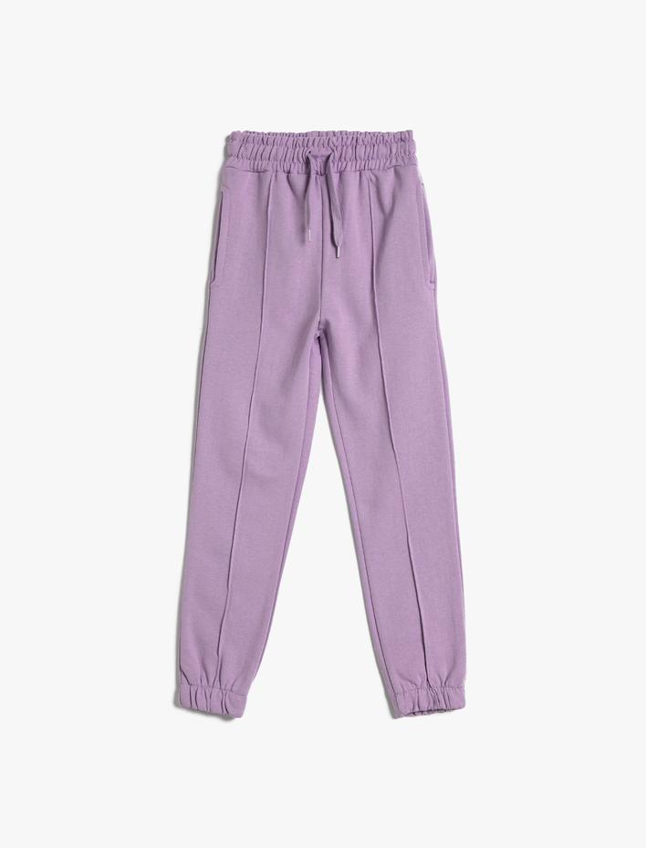 Kız Çocuk Basic Jogger Eşofman Altı Şardonlu Beli Bağlamalı Cepli