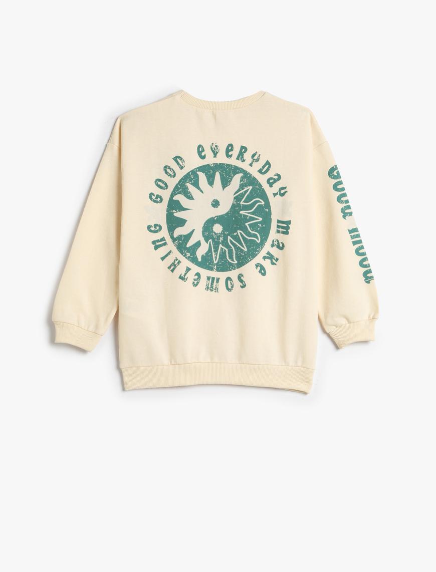  Kız Çocuk Arkası Baskılı Sweatshirt Şardonlu Bisiklet Yaka Uzun Kollu