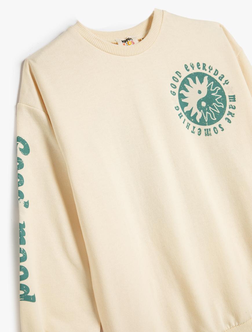  Kız Çocuk Arkası Baskılı Sweatshirt Şardonlu Bisiklet Yaka Uzun Kollu