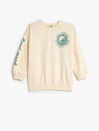 Arkası Baskılı Sweatshirt Şardonlu Bisiklet Yaka Uzun Kollu